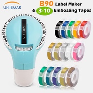 Embossing Label Maker B90 Manual Label Printer Blue with 3/5 Rolls 3D Embossing Tape 9mm x 3m for DYMO Organizer Xpress Motex E101 Label Maker