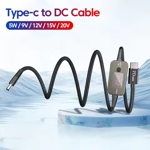1.2m Type-C to DC Boost Cable DC Output 5v/9v/12v/15v/20v 5-gear Adjustable Voltage Digital Display 
