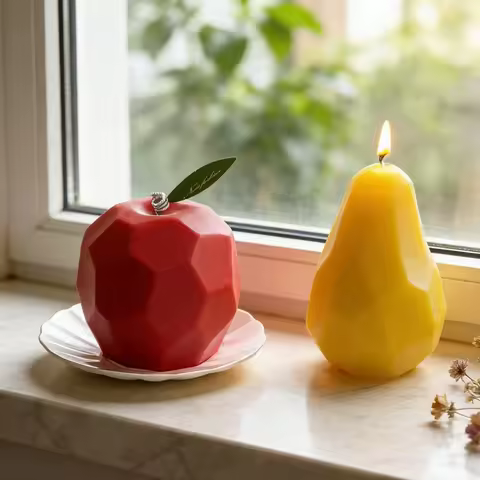 3D Geometric Apple Pear Scented Candle Silicone Mold Easy Demold For Gypsum Crafts Home Decoration P