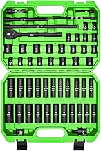 SUNHZMCKP 3/8" Drive Impact Socket Set, 52 Piece Standard SAE (5/16-3/4 inch) and Metric (8-22mm) Sh