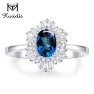 Kuololit London blue Topaz Gemstone Ring for Women Solid 925 Sterling Silver Handmade Hexagon Ring E