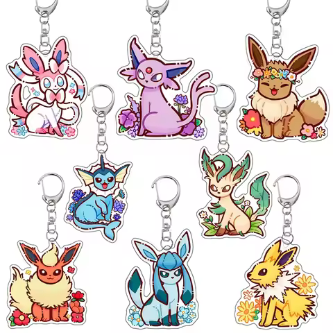 Anime Pokemon Key Chain Flareon Glaceon Umbreon Jolteon Espeon Sylveon Vaporeon Cartoon Creative Acr