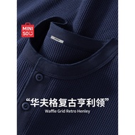 Famous Good Product Waffle Long-Sleeved t-Shirt Men's Heavy Navy Blue Casual Bottoming Shirt All-Mat