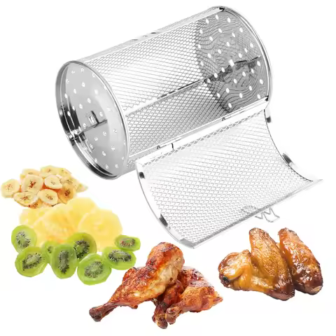 360-Degree Rotating Air Fryer Basket Grill Roaster Drum Rotisserie Grill Rotary Baking Cage For Drie