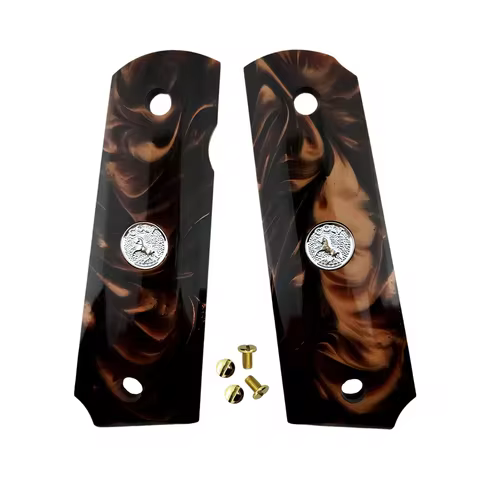 1911 Grips Full Size,Brown Pearl Silver colt Medallion,Fits Colt,Kimber,Springfield,Remington,Rock I