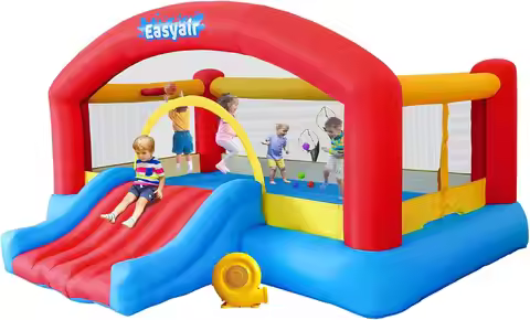 Inflatable Bounce House for Kids, 14.3 x 12.5 FT Bouncy Castle Jumper Slide with 520W Blower, Basket