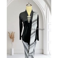 BEST SALE Setelan Kebaya Kartini Encim Bludru / Kebaya + Selendang + Jarik Motif Lereng Sogan Putih