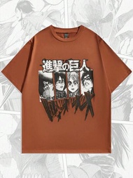 ROMWE X Attack on Titan 男士人物和日文字母平面t恤