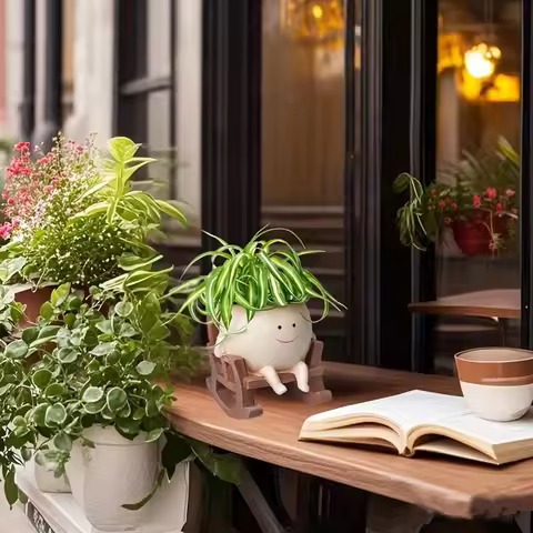 1Pc Resin Decorative Flower Pot, a Decorative Flower Pot with a Cute Smiling Face, Suitable for Grow