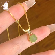【E.five】Gold Jade Transfer Bead Necklace Fashion Design Sense Female Titanium Steel Lucky Necklace E