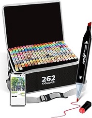 Brled 262 Colors Alcohol Markers with Free App, Chisel & Fine Tip Alcohol-Based Marker Set for Adult