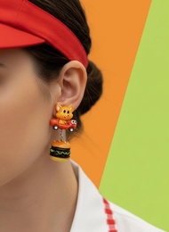 狐狸得來速漢堡耳環 趣味動物食物耳環 原創手作飾品