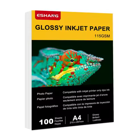 100 Sheets A4 Glossy Photo Paper, 115g/30lb Glossy Paper for Inkjet Printer, Single Sided, Dye Ink C