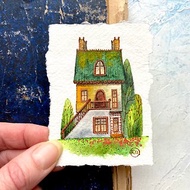 Collectible miniature art Original watercolor on handmade paper ACEO card