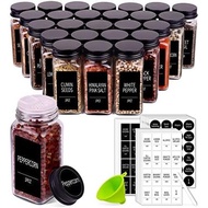 Rs with 547 Labels- Glass Spice Jars with Black Metal Caps, 4oz Empty Spice Containers with Shaker L