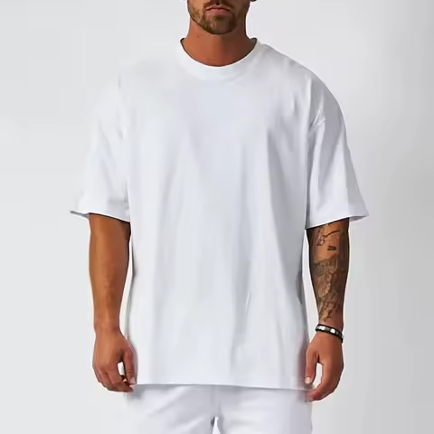 Cotton Mens Blank T-Shirt White Oversized Retro Solid Color T-Shirt Large Size Mens Womens Fashion S