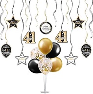 Happy 41st Birthday Party Decorations Set,41st Birthday Gold Swirls Streamers with Gold Table Ballon
