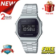 (ของแท้ 100%) นาฬิกา คาสิโอ Digital นาฬิกาข้อมือผู้ชาย/ผู้หญิง สายสแตนเลส รุ่น A168WEM-1 ของแท้ ประก