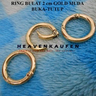 Ring Bulat Buka - Tutup / On - Off Diameter Lubang 2 cm Tebal 4 mm Warna Gold Muda Harga Per 2 Biji