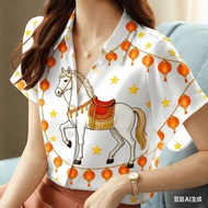Lunar New Year Shirt for Women shirt Full Printing shirt Clothing Hawaiian shirt Short-sleeve Casual