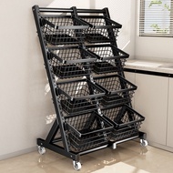Supermarket vegetable rack Vegetable shelf fruit store Multi-Layer Display Universal wheel Adjustabl