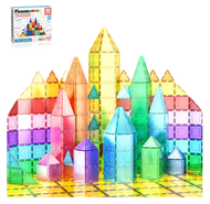 Picasso Tiles Magnetic Tile Classic 61 Pc Building Set ของเล่นสำหรับฝึกสมองแบบตัวต่อทำด้วยพลาสติกและ