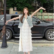 Lace Denim Vest & Long Skirt Set - Women's Trendy Summer Outfit