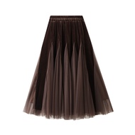 D8810 Autumn Winter WomenS Mid-Length High-Waisted Slimming Flared Tulle Velvet Patchwork Mesh Half 