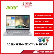 ACER-SF314-512-74VS-SILVER-INTELCOREI7-1260P,16GBR4,1TBNVME,INTELIRISXE,14"QHD,W1164,2YRS,H&S