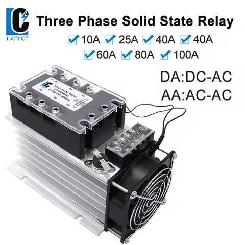 LCTC Three Phase Solid State Relay SSR Zero Cross 3-phase Load Relay 3-32VDC Control With Radiator 3