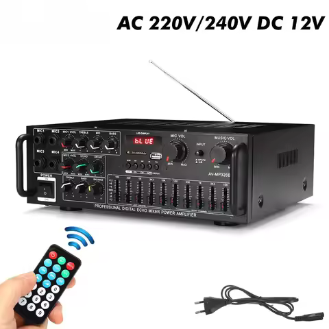 2000W 5.0 bluetooth 2 Channel Audio Power HiFi Amplifier 326BT 12V/220V AV Amp Speaker with Remote C