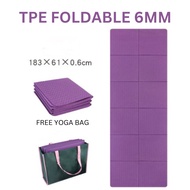 TPE Foldable Yoga Mat 6mm w/ yoga bag &amp; strap, Non Slip yoga mat easy to carry foldable dual color