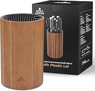 Enoking Universal Knife Block Holder with Plastic Lid, Acacia Wood Knife Block without Knives for Sc