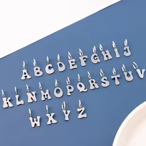 Minimalist Trendy Silver Color Initial Charm Pendant Letter Charm Stainless Steel Alphabet Letter DI