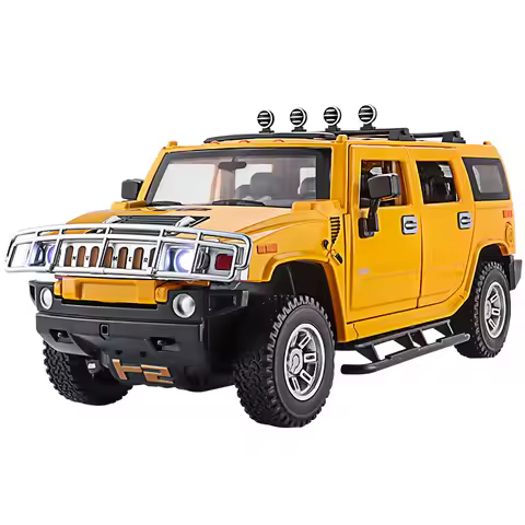 1:24 Diecast Hummer H2 Simulation Off Road SUV Light Sound Pull Back Car Model Home Decor Collectibl
