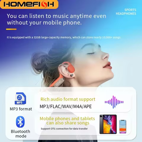 IPX8 Waterproof Bone Conduction Headphones, Open Ear Bluetooth Sport Headphones with 32GB MP3, 72H B