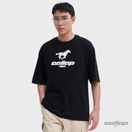 GALLOP : Mens Wear เสื้อ OVER SIZE T-Shirt พิมพ์ลาย Graphic รุ่น ตัดต่อหลัง GT9133 สี Black - ดำ