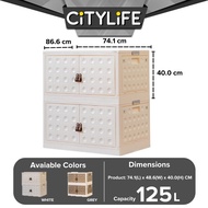 Citylife 73L-125L Folding Storage Cabinet Wardrobe Organizer Stackable Double Door Foldable Home Clothes Snacks Storage Cabinet W/O BIG WHEELS G-51444546