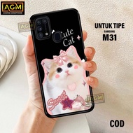 HP Samsung M31 Case - New Glossy Case Samsung M31hp [CUTE CAT Motif] - AGM Case softcase glass casin