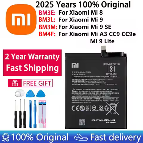 2025 Years 100% Original Battery BM3E BM3L BM3M BM4F For Xiaomi Mi 9 / Mi 9 Lite A3 CC9 CC9e / Mi 9