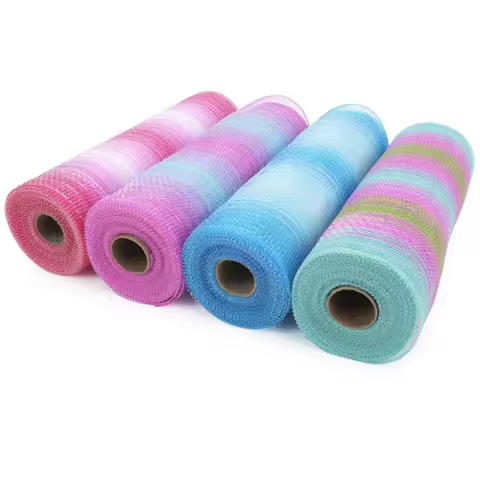4 Rolls 10 Inch x 30 Feet Polyester Decorative Mesh ribbon with Metallic for holiday, New year Wreat
