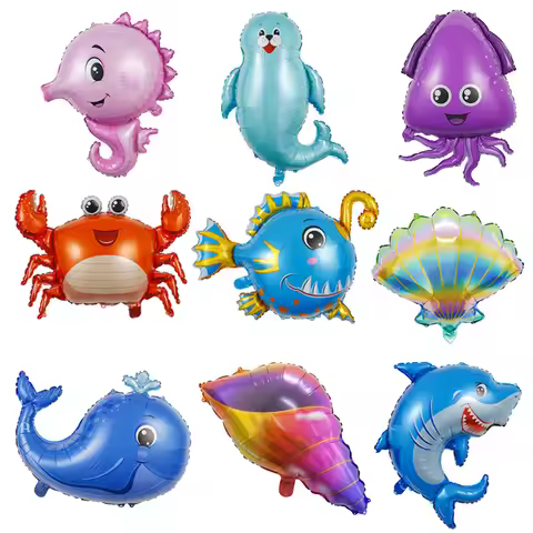 9 Pcs Mini Marine Life Foil Balloons Shell Crab Hippocampus Whale Balloon Kid's Birthday Children's 