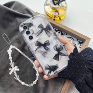 2pcs Set (New Transparent Asymmetrical Wave Shell UV Painted Black Lace Bow Decor Handmade Bow Pearl