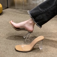 Sepatu Sandal Hak Tahu High Heels Kaca 7cm 9cm Tinggi Slip On Mules Wanita Import Sendal Perempuan T