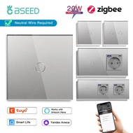 BSEED 1/2/3Gang Zigbee Wall Touch Switches 1/2/3Way Tuya Smart Life App Control With 20W Type-c USB 