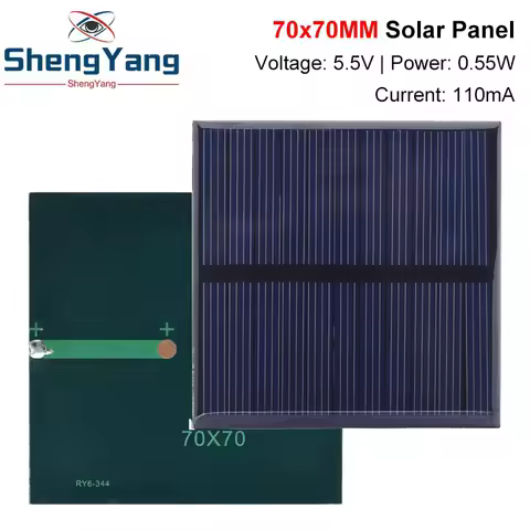 TZT 1/2/5PCS 5.5V 110mA Solar Panel Polycrystalline 70*70MM 0.55W Mini Sunpower Solar System DIY for
