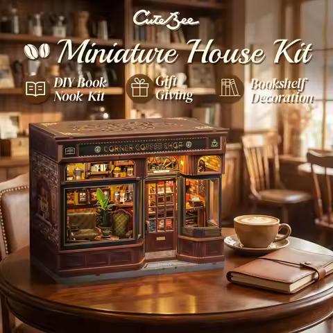 Original CUTEBEE 22cm Book Nook Kit DIY Miniature House Coffee Shop Dollhouse Book Nook Kit 3D Woode