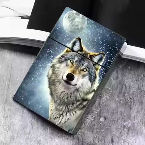 Personalized Mighty Wolf Head Cigarette Box large capacity 20 pack Sealed flip up Cigarette case men