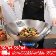 55-30CM Cooking Wok Double Ear Stainless Steel 304 / Periuk Masak Keluli Tahan Karat  Stainless Stee
