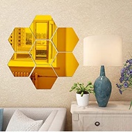 Glass Sticker Decoration Mirror Wallpaper Hexagon Hexagon Hexagon 7pcs S - Gold